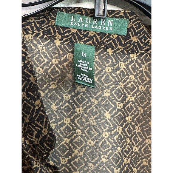 Lauren Ralph Lauren Blouse Womens 1X Brown‎ Sheer Pleated Front Polyester Top - Picture 2 of 3